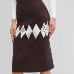 Knitted Geometric Midi Skirt - Coffee