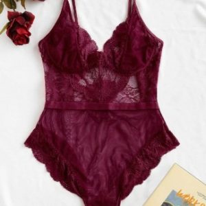 Lace High Waisted Mesh Scalloped Teddy