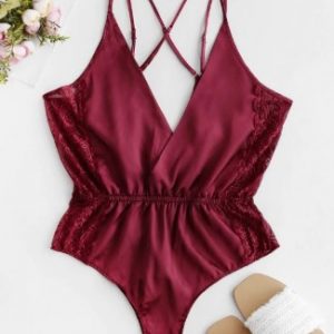 Lace Insert Slip Criss Cross Bodysuit