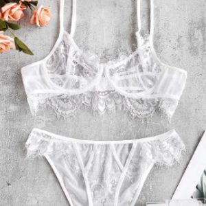 Lace Underwire Eyelash Lingerie Set