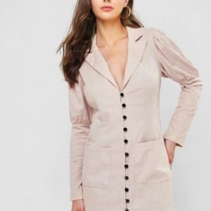 Lapel Button Up Pocket Dress