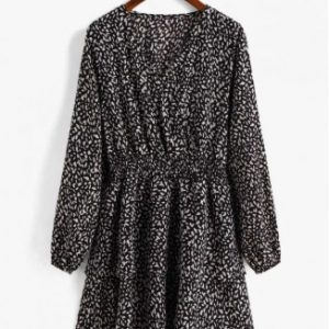 Layered Printed Long Sleeve Surplice Dress