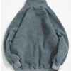 Letter Embroidery Vent Zip Sweatshirt - Blue Gray