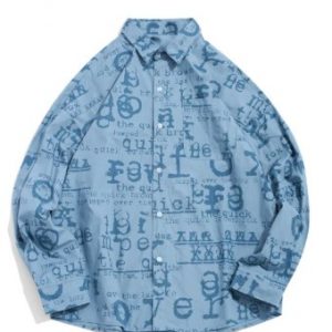 Letter Graphic Allover Print Pocket Long Sleeve Shirt