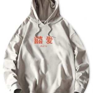 Letter Graphic Print Solid Drawstring Hoodie