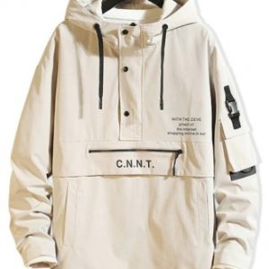 Letter Pattern Zipper Design Hoodie - Khaki