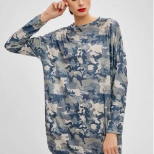 Long Sleeve Camouflage Casual Dress - Acu Camouflage