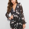 Long Sleeve Floral Ruffles Wrap Mini Dress