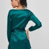 Long Sleeve Wrap Mini Satin Dress