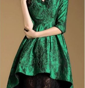 Mandarin Collar Jacquard High Low Dress