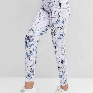 Marble Wide Waistband Topstitching Leggings - White