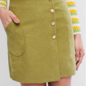 Mock Button Pocket Zip Fly Mini Skirt - Fern Green