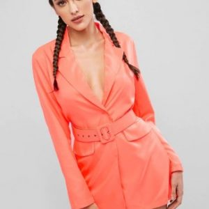 Neon Belted One Button Blazer Dress