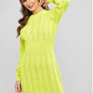 Neon Cable Knit Raglan Sleeve Bodycon Sweater Dress