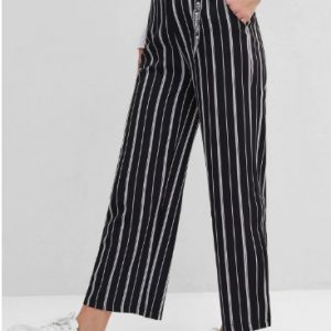 O Ring Slogan Tape Stripes Wide Leg Pants - Black