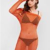 Off Shoulder Fishnet Sheath Solid Dress - Basket Ball Orange