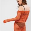 Off Shoulder Fishnet Sheath Solid Dress - Basket Ball Orange