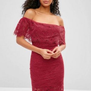 Off Shoulder Flounce Lace Bodycon Dress