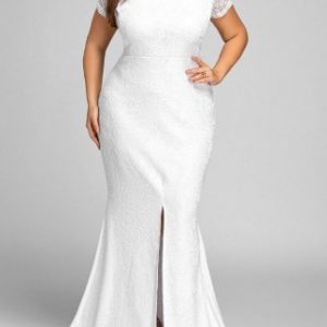 Off The Shoulder Lace Slit Plus Size Dress