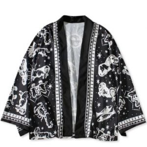 Outdoor Constellation Print Kimono Cardigan - Black