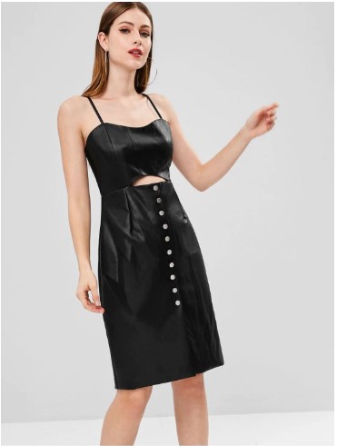 PU Leather Button Up Cami Dress