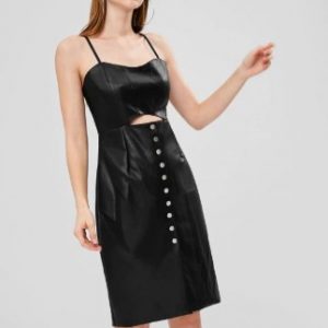 PU Leather Button Up Cami Dress