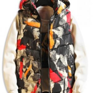 Painting Print Casual Hooded Quilted Waistcoat