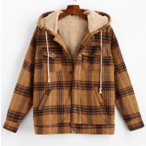 Plaid Faux Fur Chest Pocket Fluffy Jacket