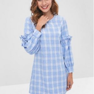 Plaid Lantern Sleeve Mini Dress