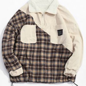 Plaid Print Pocket Design Casual Jacket - Apricot