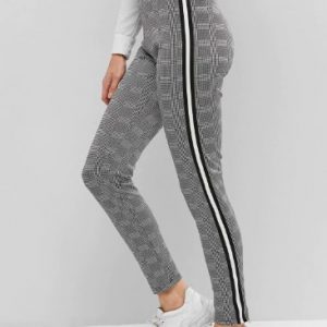 Plaid Striped Tape Skinny Pants - Black