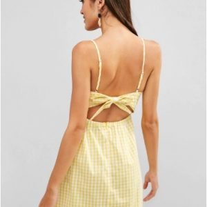 Plaid Tie Back Cami Dress - Yellow