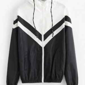 Pockets Zip Up Colorblock Windbreaker Jacket