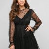 Polka Dot Lace Ruffle Poet Sleeve Mini Dress