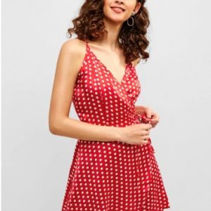 Polka Dot Mini Wrap Dress - Red