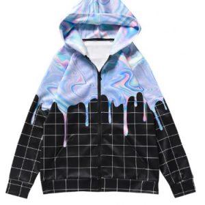 Print Checked Zip Up Hoodie - Multi