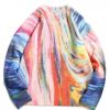 Rainbow Drop Shoulder Pullover Sweater - Pink