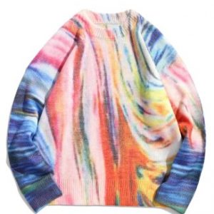 Rainbow Drop Shoulder Pullover Sweater - Pink