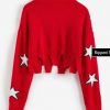 Ripped Star Graphic Crop Sweater - Red