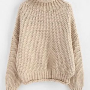 Rolled Hem Chunky Turtleneck Sweater - Apricot