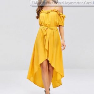 Ruffles Belted Asymmetric Cami Dress