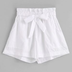 Ruffles Belted Wide Leg Shorts - White