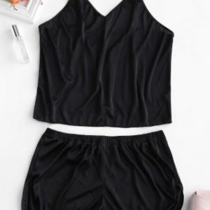 Satin Trim Short Pajama Set