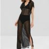 See Thru Slit Maxi Poncho Dress - Black