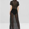 See Thru Slit Maxi Poncho Dress - Black