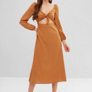 Smocked Back Knotted Slit Dress