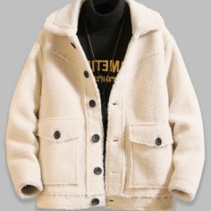 Solid Color Button Design Fluffy Jacket