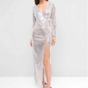 Sparkly Sequins High Slit Evening Dress