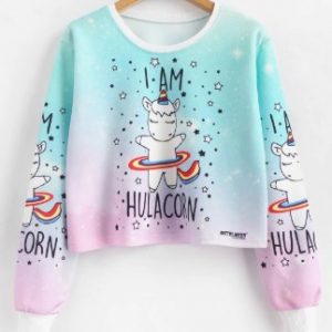 Star Cartoon Print Pullover Cropped Sweatshirt