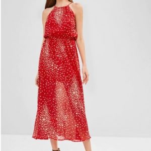 Stars Print Maxi Dress - Red